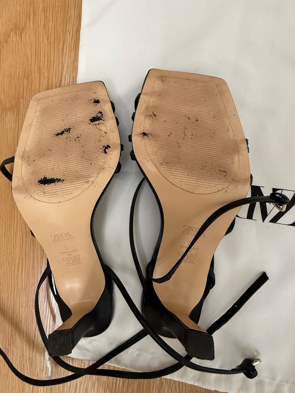 Zara Strappy Square-Toe Black Heeled Sandals, Size 6 1/2. Made in Spain - Picture 10 of 11